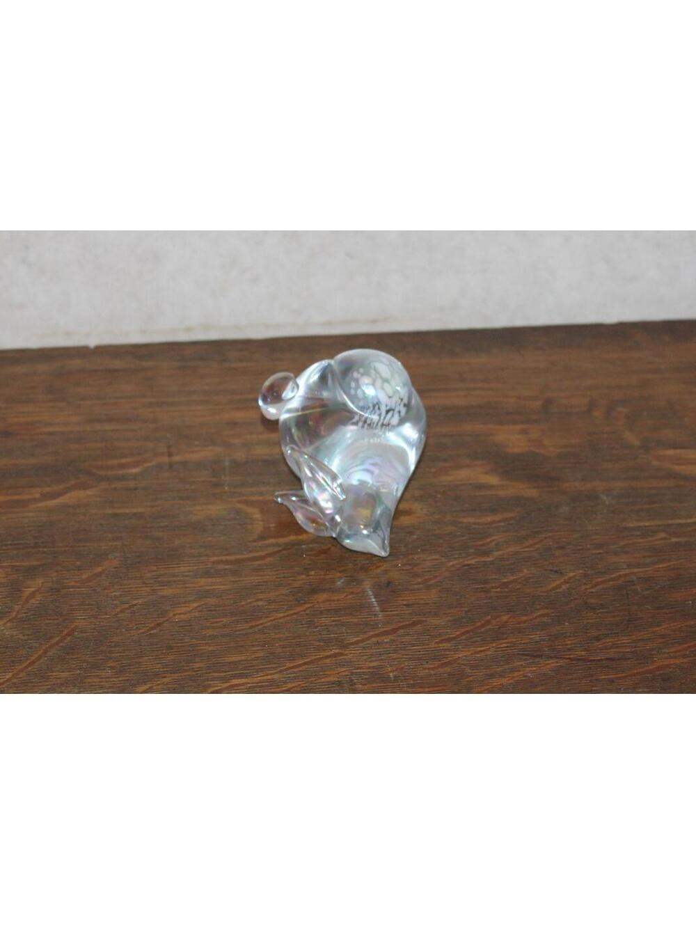 Vintage Art Glass Clear Iridescent Splatter Bunny Rabbit Figurine Paperweight - Picture 4 of 4